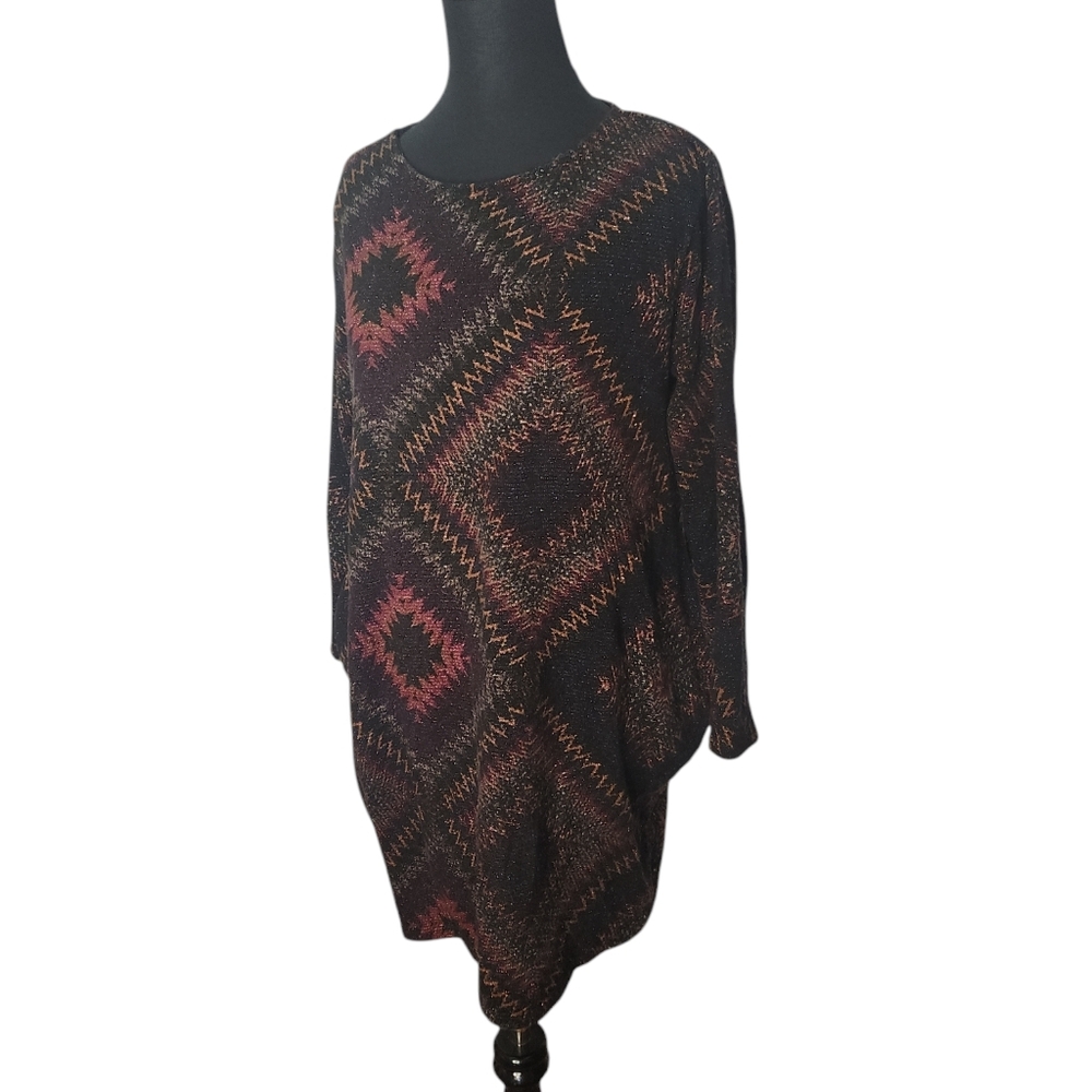 NWT Deva Moda ZigZag Pattern Scoop Neck Long Sweater Sparkle Threads ‎ Size XL